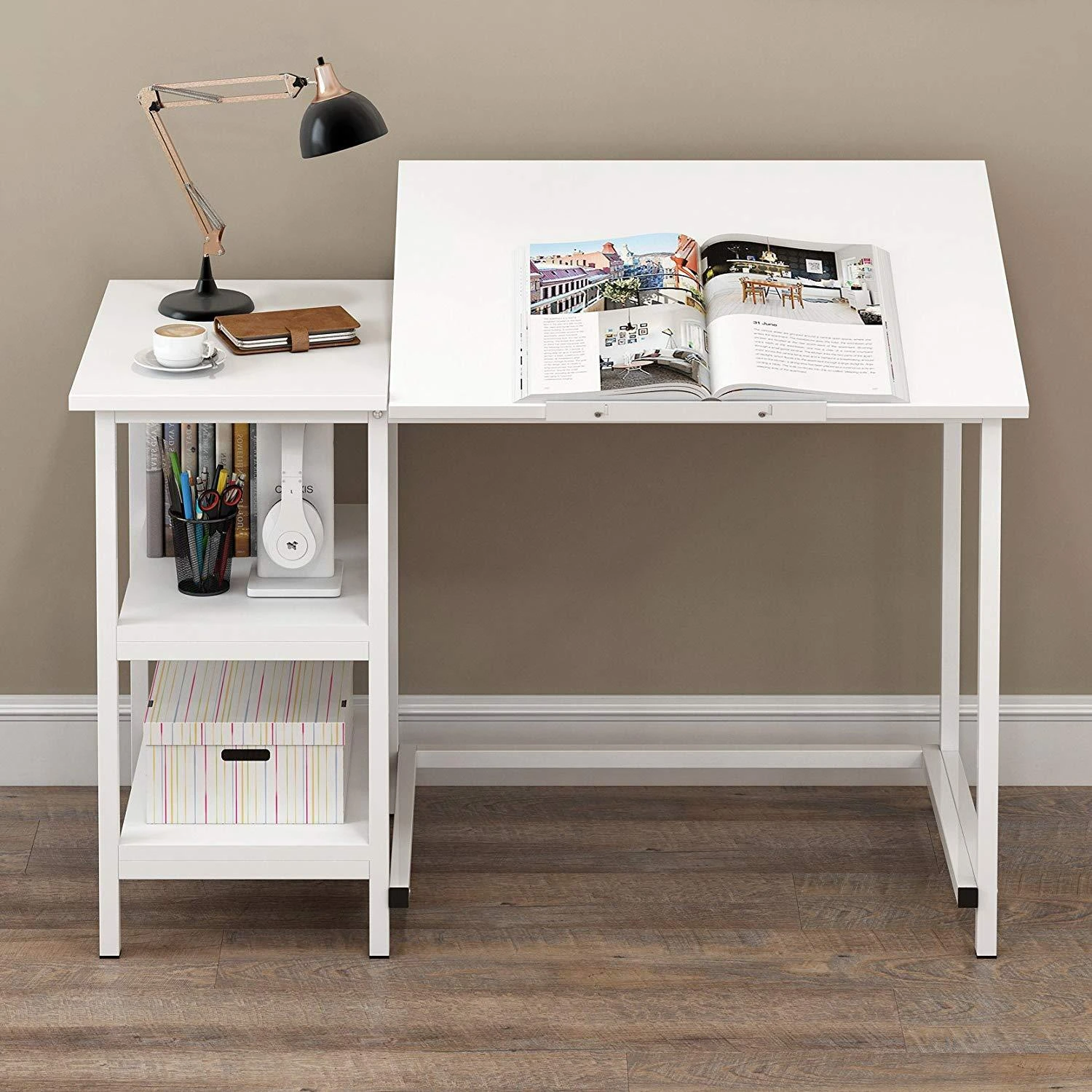 Atelier Adjustable Desk With Shelves In White - Image 5