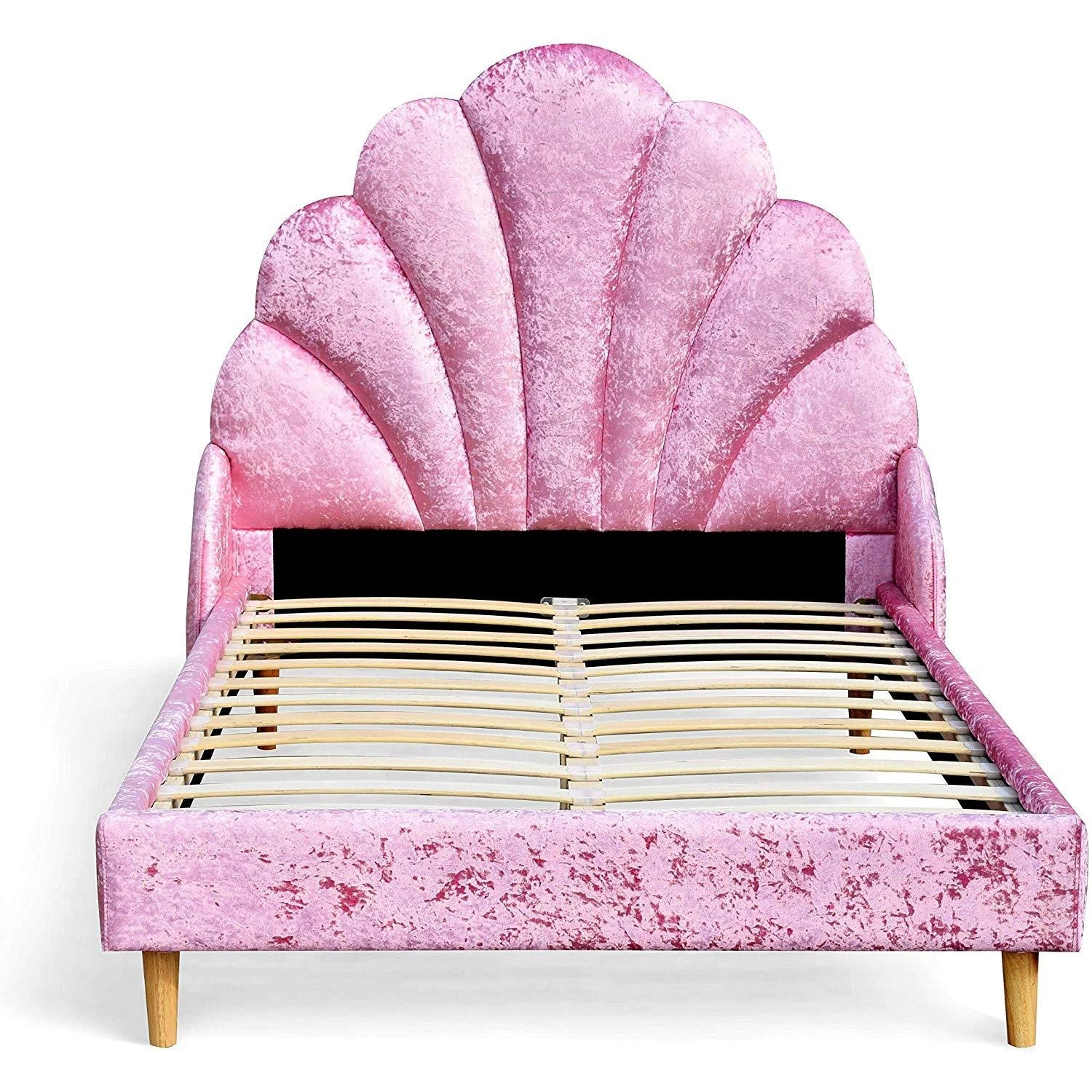 Cherry Tree Furniture ARIEL Pink Crushed Velvet Upholstered Kid's Princess Bed With Scalloped Headboard - Image 5