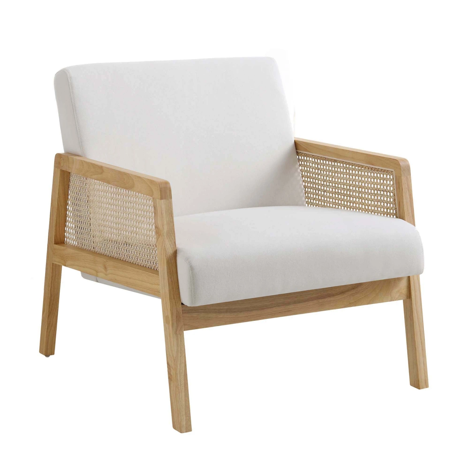Fyne Beige Fabric Natural Frame Rattan Armchair - Image 3