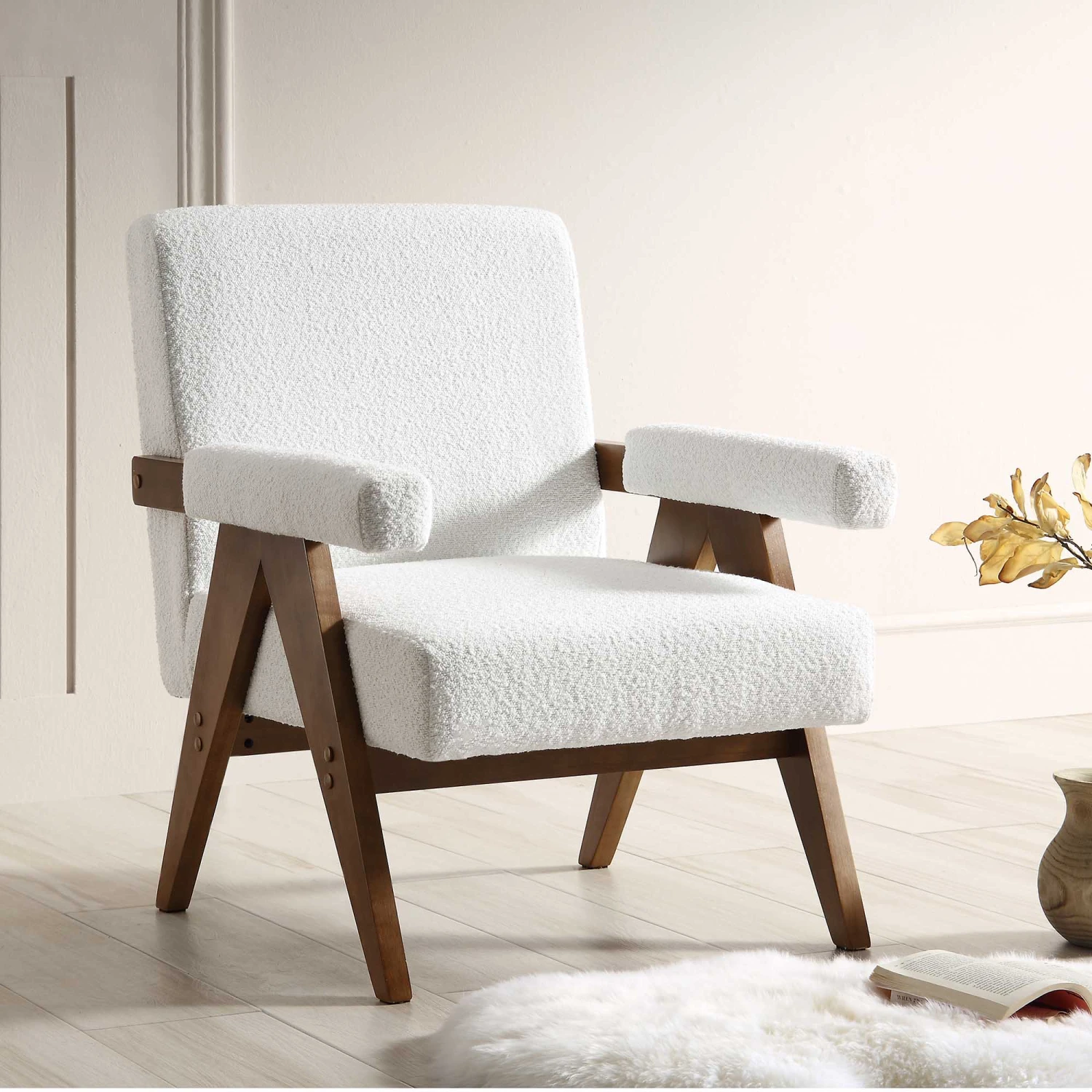 Chinnor White Boucle Accent Chair
