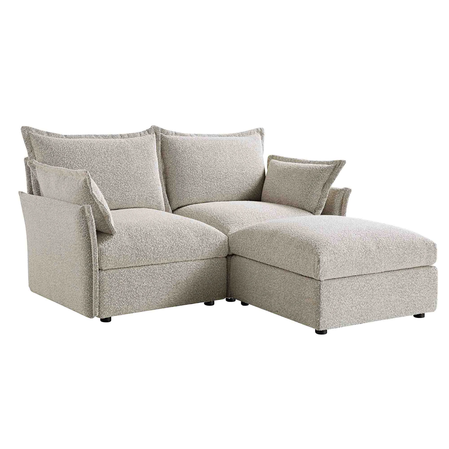 Byron Pillow Edge Mist Grey Boucle Modular Sofa, 2-Seater Chaise - Image 4