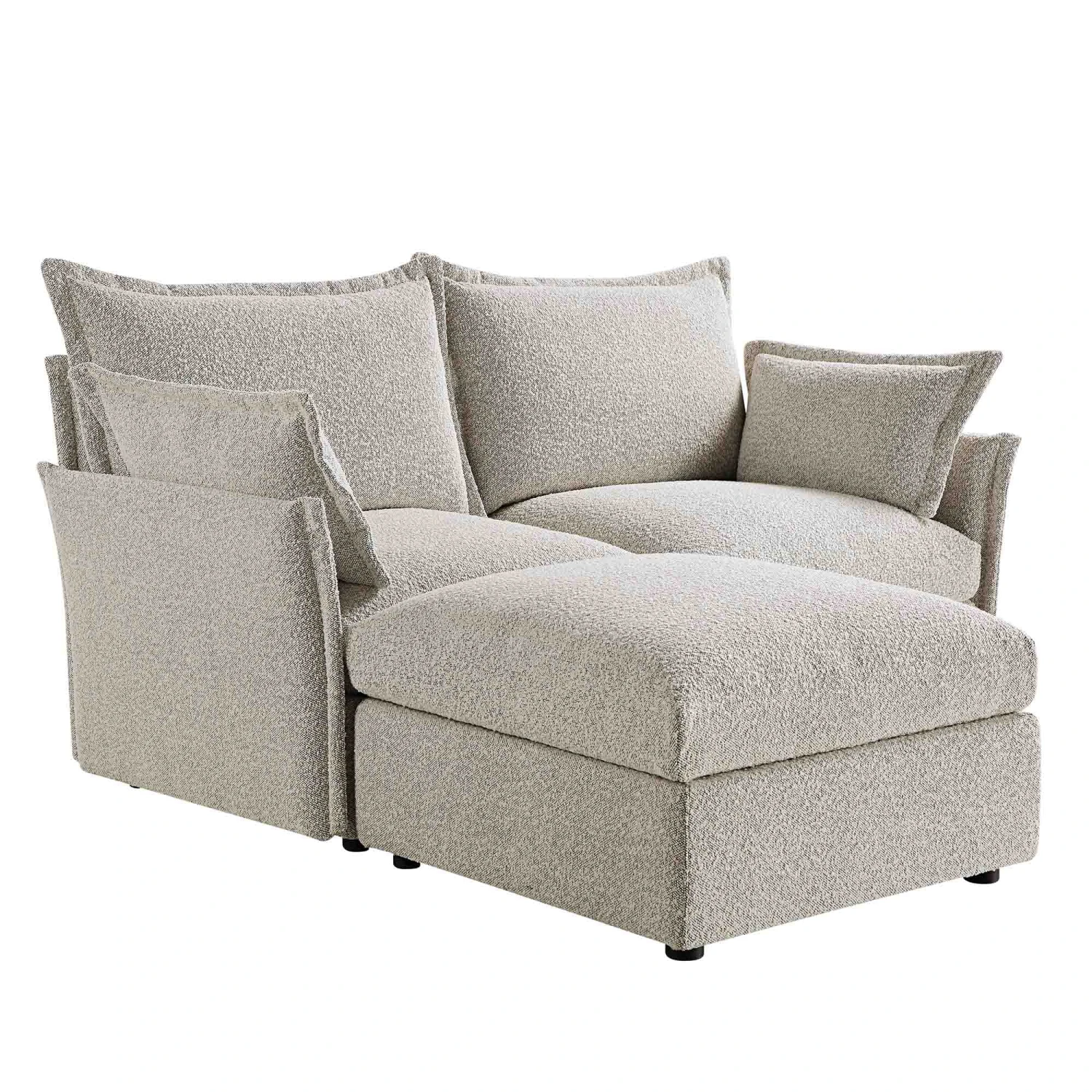 Byron Pillow Edge Mist Grey Boucle Modular Sofa, 2-Seater Chaise - Image 7