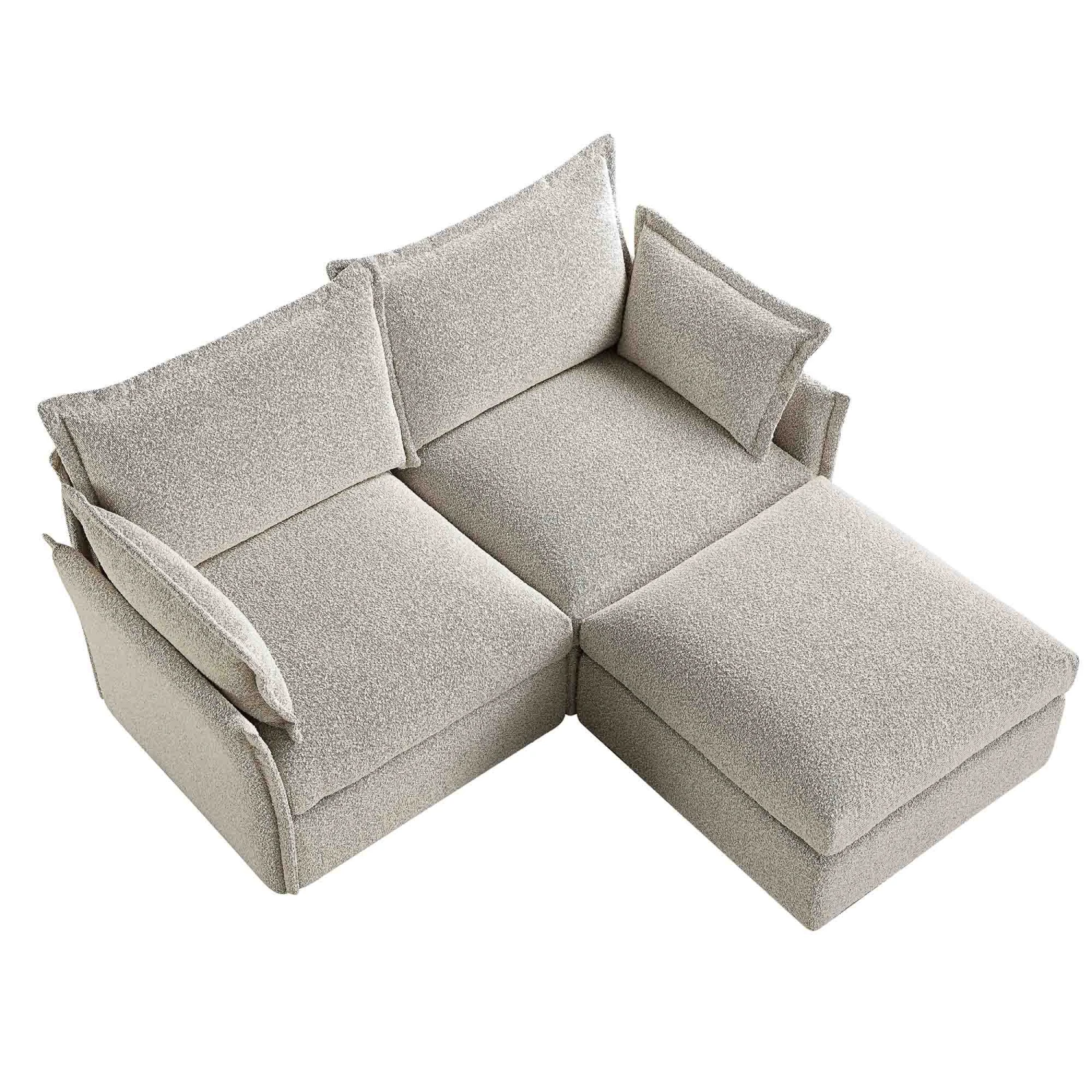 Byron Pillow Edge Mist Grey Boucle Modular Sofa, 2-Seater Chaise - Image 9