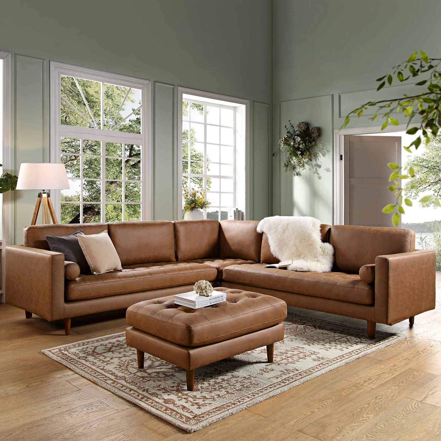 Henrietta 5+Seater Corner Sofa, Tan Faux Suede - Image 2
