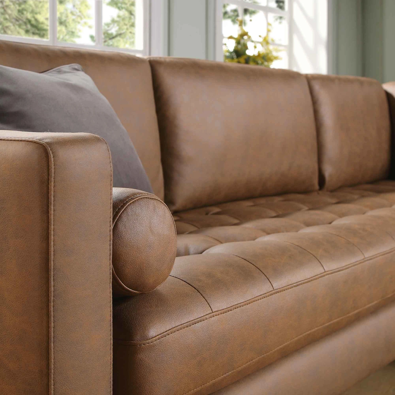 Henrietta 5+Seater Corner Sofa, Tan Faux Suede - Image 5