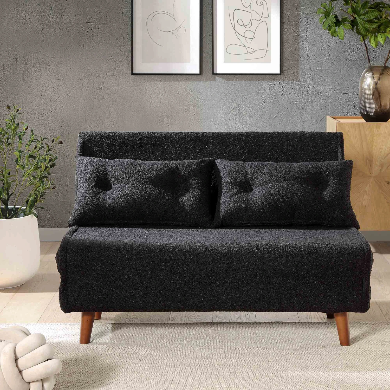 Algo Sofabed With Cushions In Charcoal Teddy Fabric 2 Seater - Image 2