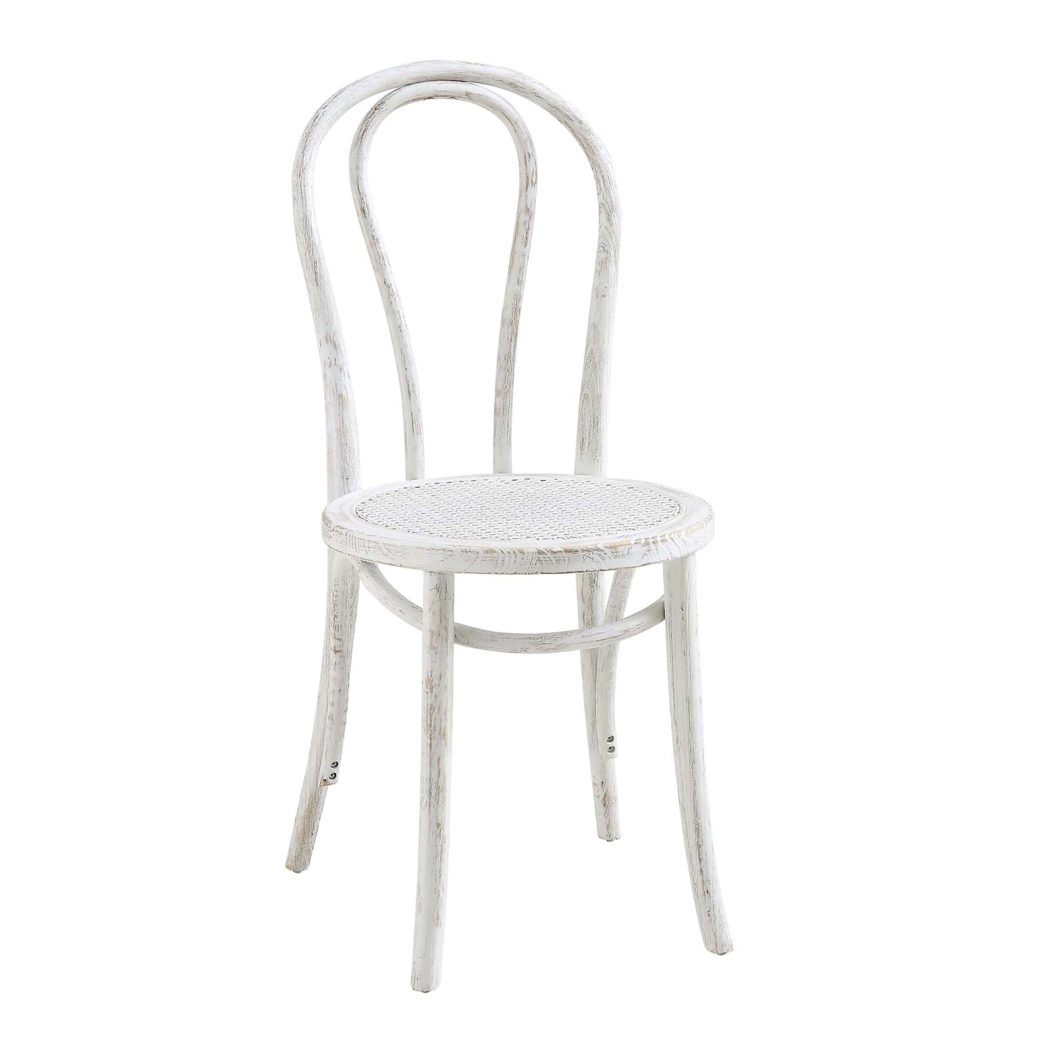 Camille Elm Wood And Rattan Bentwood Dining Chair, Distressed White - Image 3