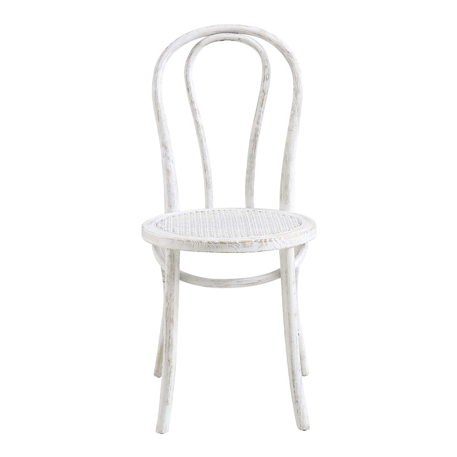 Camille Elm Wood And Rattan Bentwood Dining Chair, Distressed White - Image 2