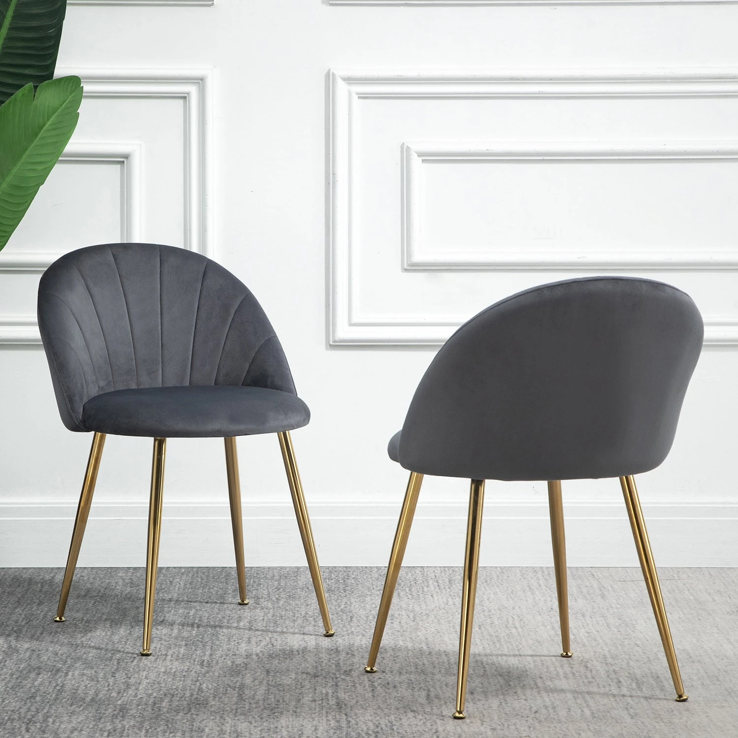 Milverton Pair Of 2 Velvet Dining Chairs With Golden Chrome Legs (Grey) - Image 2