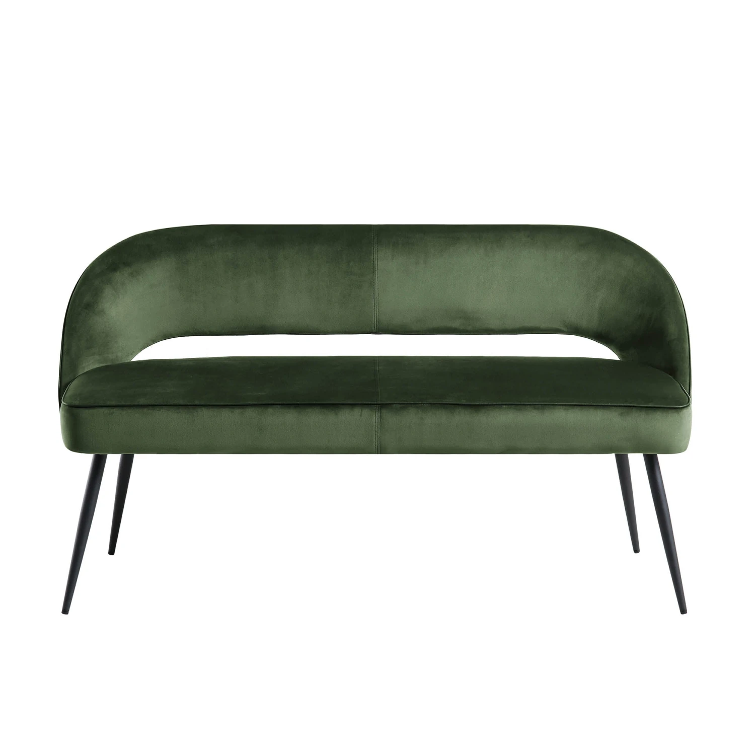 Oakley Dark Green Velvet Upholstered 3 Seater Dining Bench With Contrast Piping - Image 4