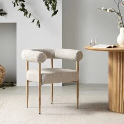 Fulbourn Taupe Boucle Dining Chair With Natural Wood Effect Legs