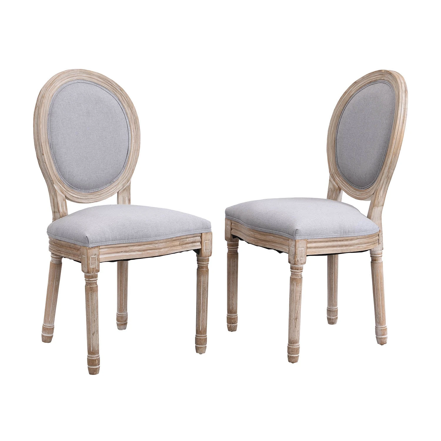Lainston Set Of 2 Classic Limewashed Wooden Dining Chairs, Grey - Image 2