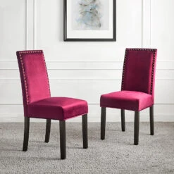 Maidwell Set Of 2 Crimson Red Velvet Dining Chairs