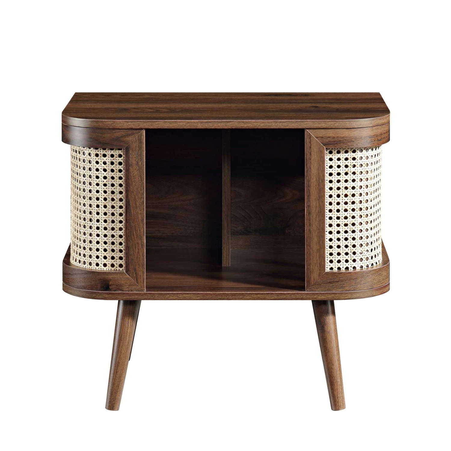 Izzy Curved Rattan Bedside Table, Walnut - Image 4