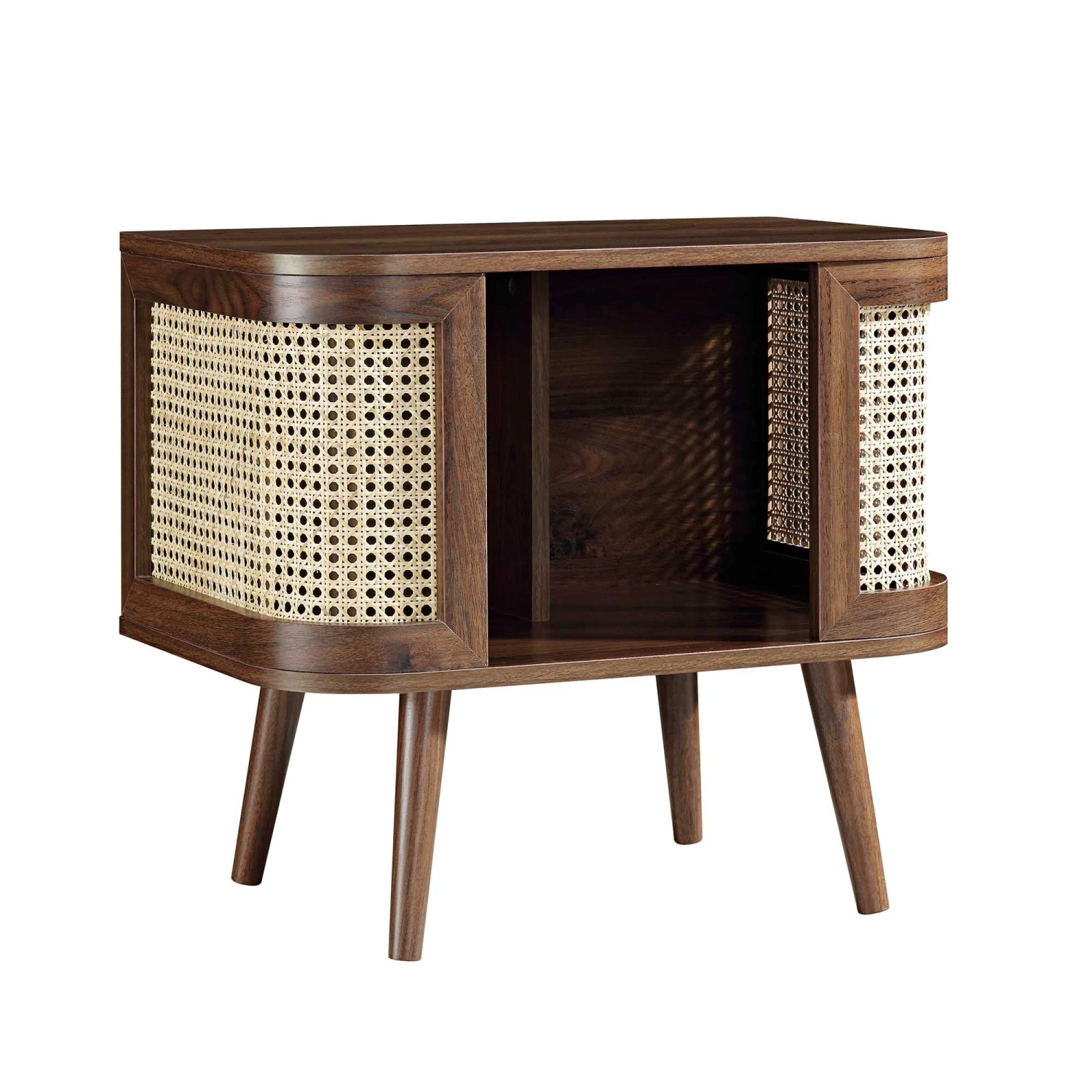 Izzy Curved Rattan Bedside Table, Walnut - Image 6