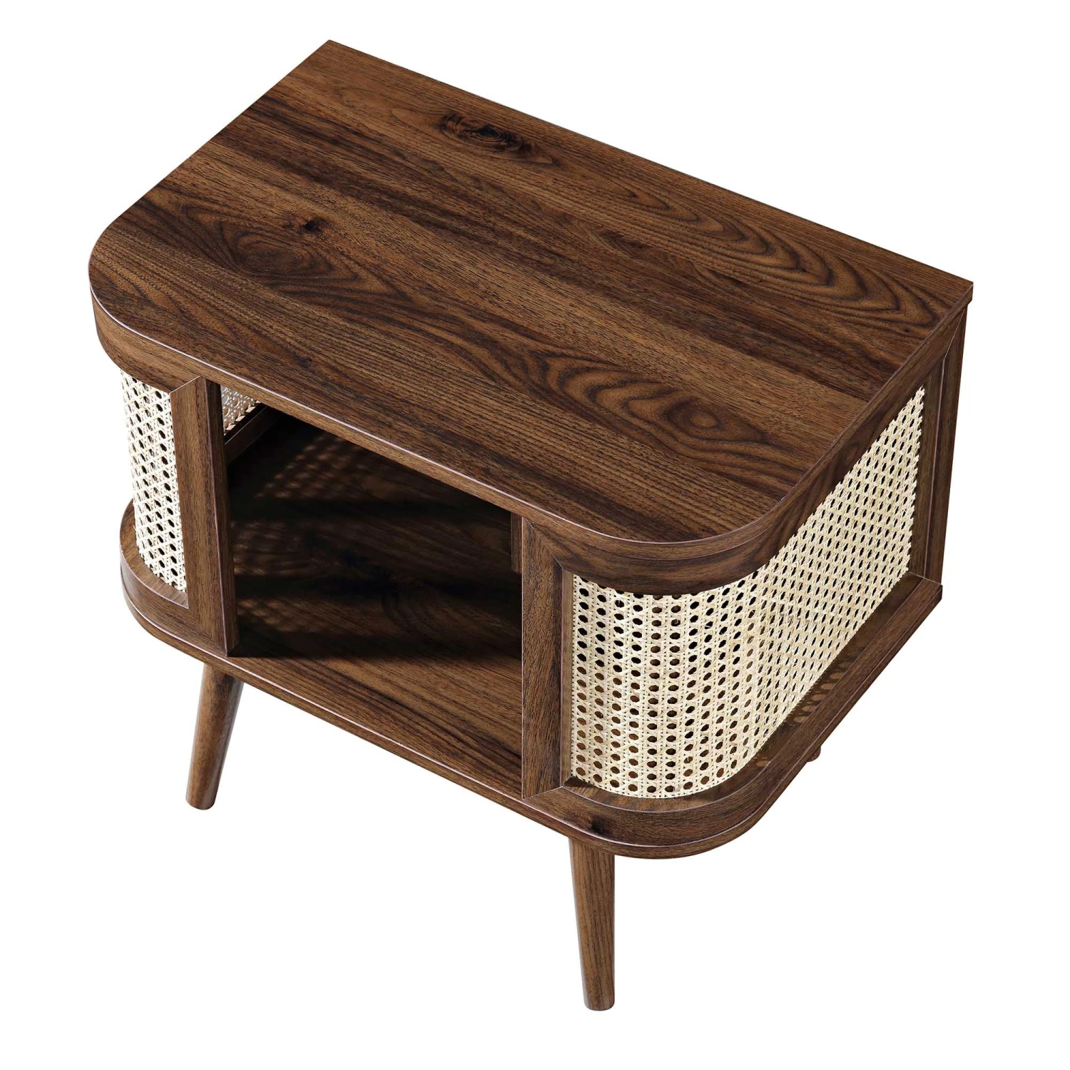 Izzy Curved Rattan Bedside Table, Walnut - Image 7