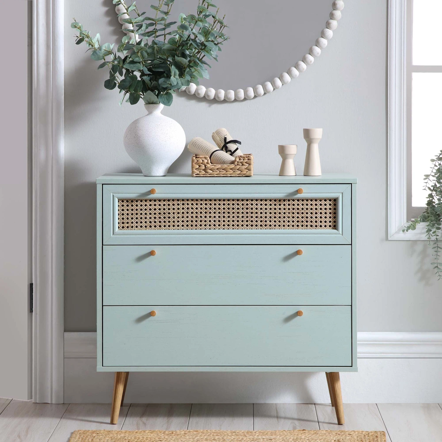 Anya Woven Rattan Chest Of 3 Drawer In Mint Colour - Image 2