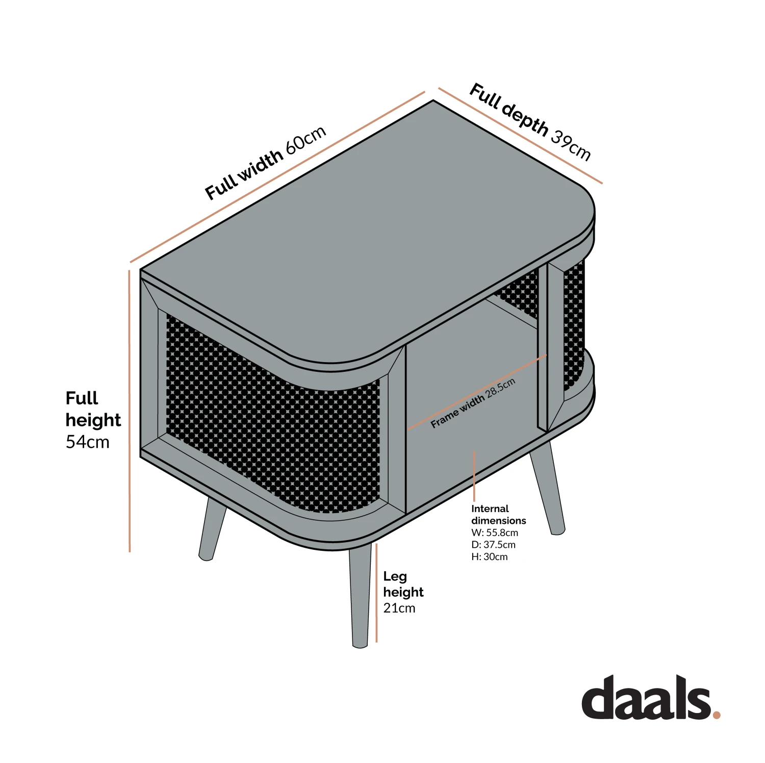 Izzy Curved Rattan Bedside Table, Walnut - Image 5