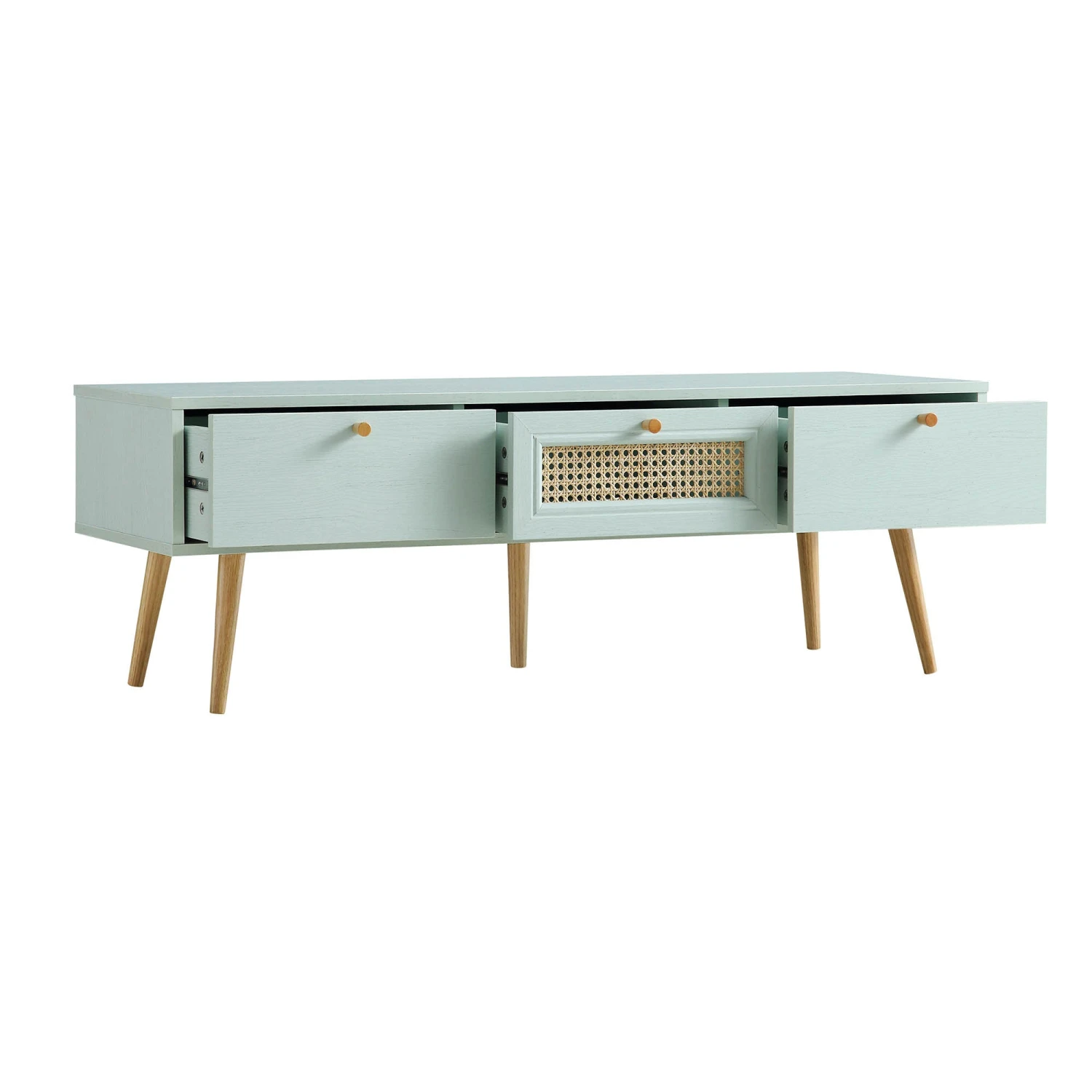 Anya Woven Rattan 3-Drawer TV Unit In Mint - Image 5
