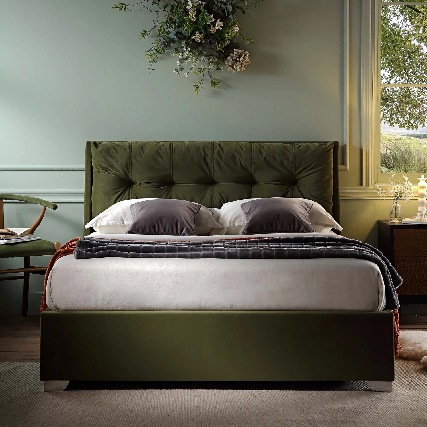 Hadley Moss Green Velvet Ottoman Storage Bed - Image 4