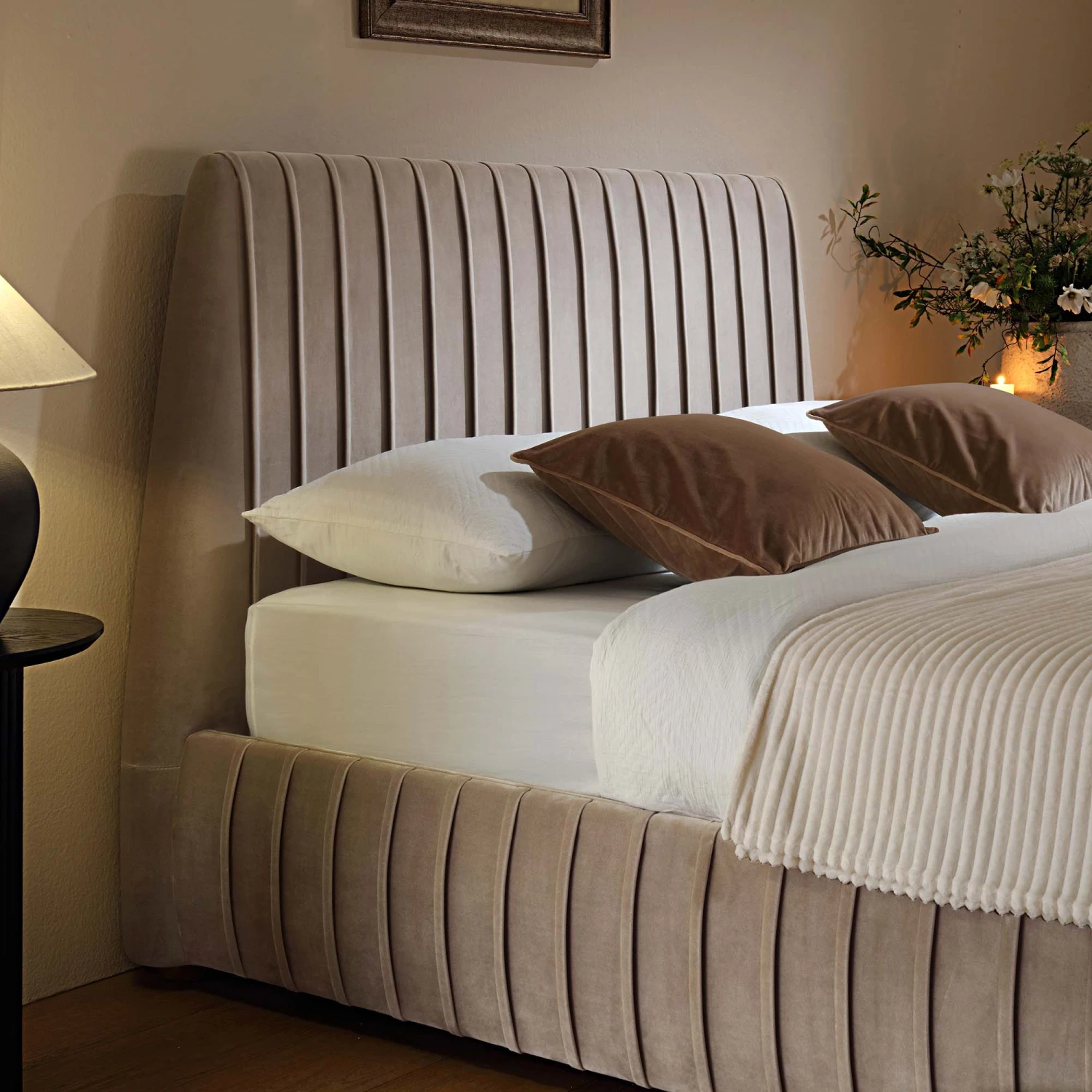 Helia Pleated Ottoman Storage Bed, Taupe Velvet - Image 4