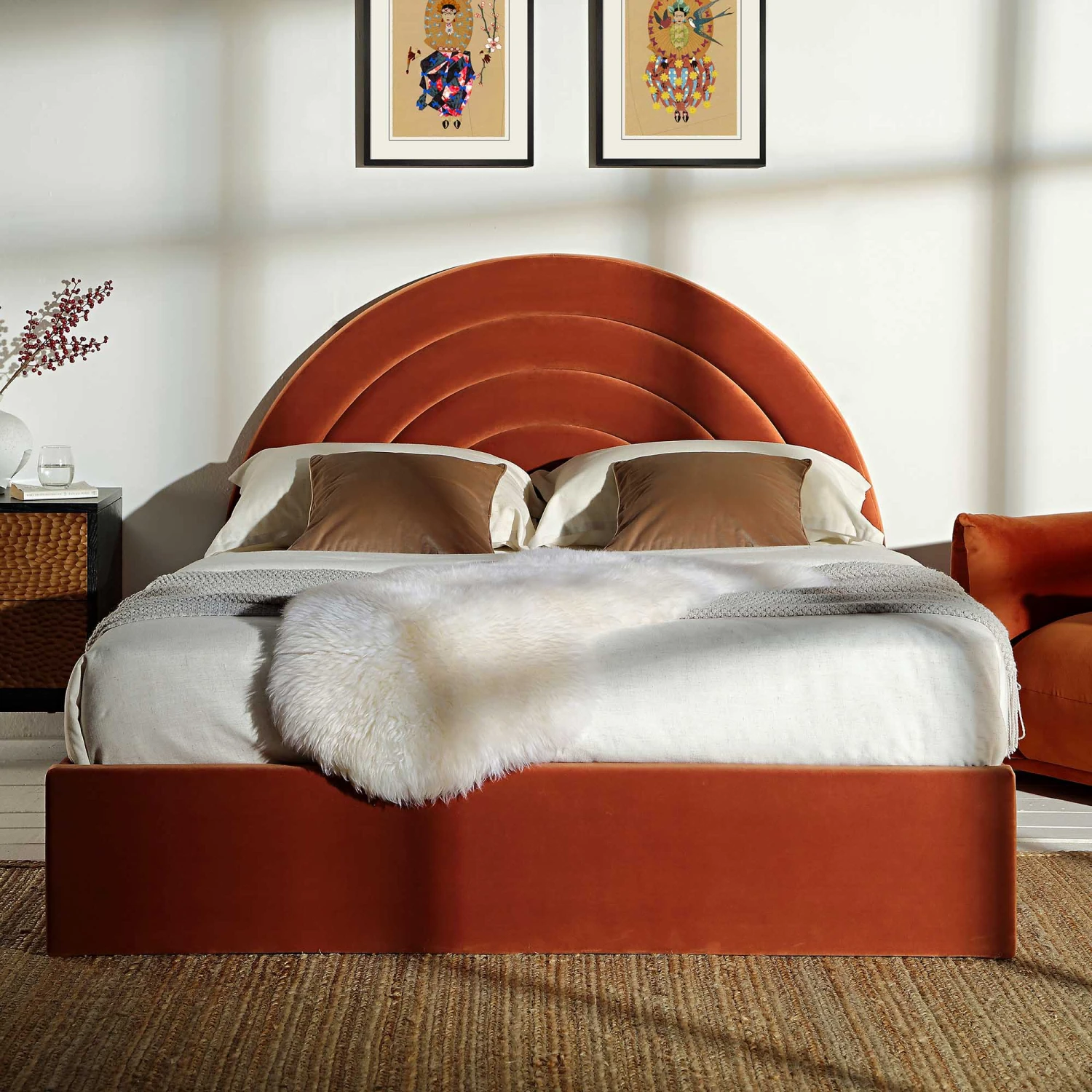 Archer Rust Velvet Ottoman Storage Bed - Image 2