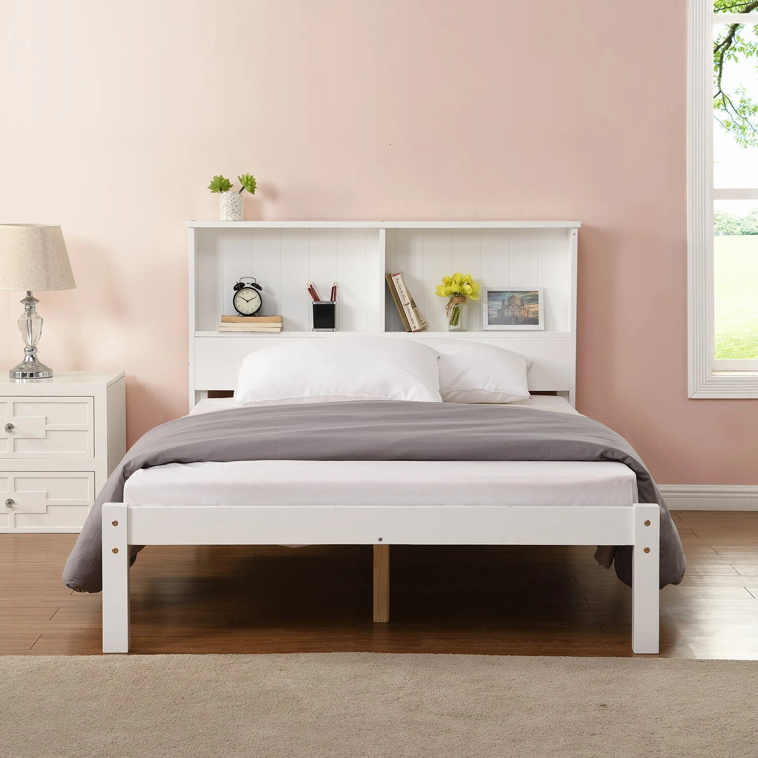 Elgin Wooden Bed Frame With Shelf Headboard - Image 5