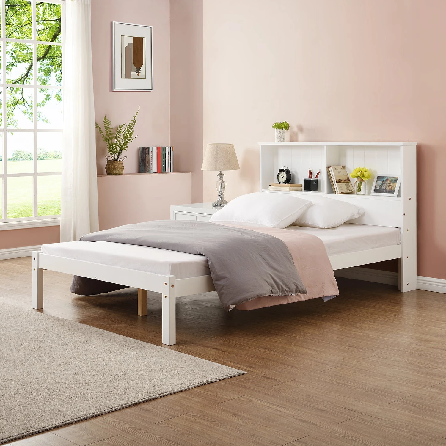 Elgin Wooden Bed Frame With Shelf Headboard - Image 2