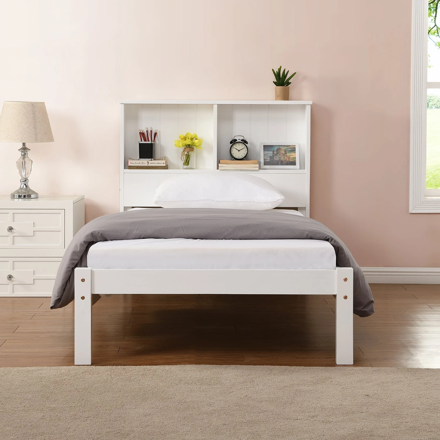 Elgin Wooden Bed Frame With Shelf Headboard - Image 3