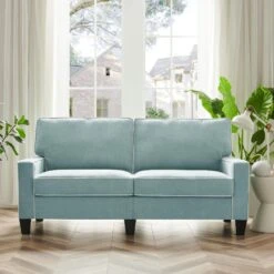 Sherbrook Large 2-Seater Mint Brushed Fabric Sofa With Contrasting Piping