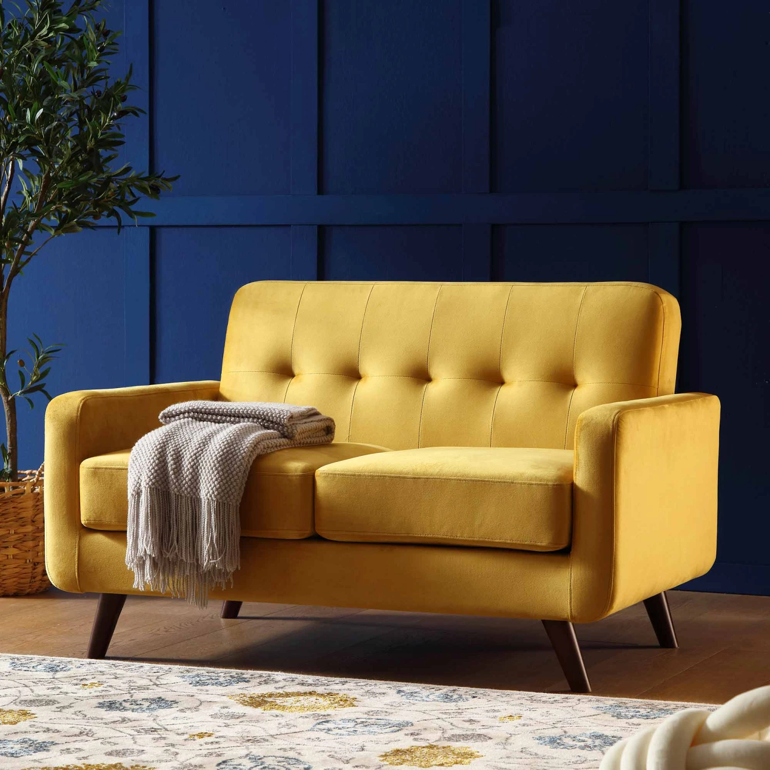 Clarence 2-Seater Sofa In Mustard Yellow Velvet - Image 2