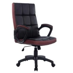 Waffle Contrasting Panels High Back PU Leather Swivel Executive Office Chair, Black & Brown