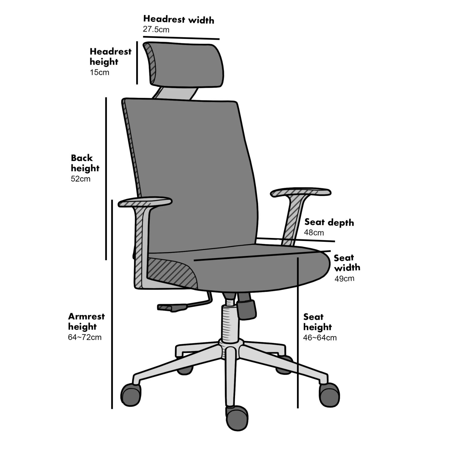 Joni High Back Mesh Office Chair With Headrest In Grey - Image 5
