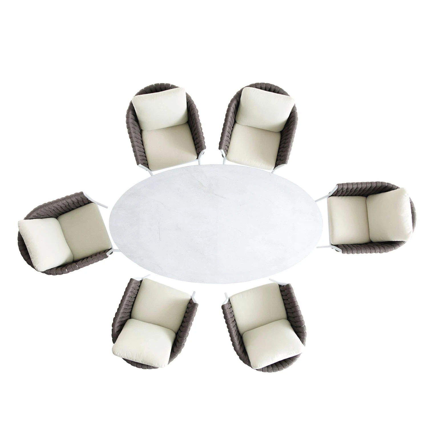 Montebello 6-Seater Outdoor Taupe Rope And Aluminium Oval Dining Set With White Ceramic Dining Table - Image 6