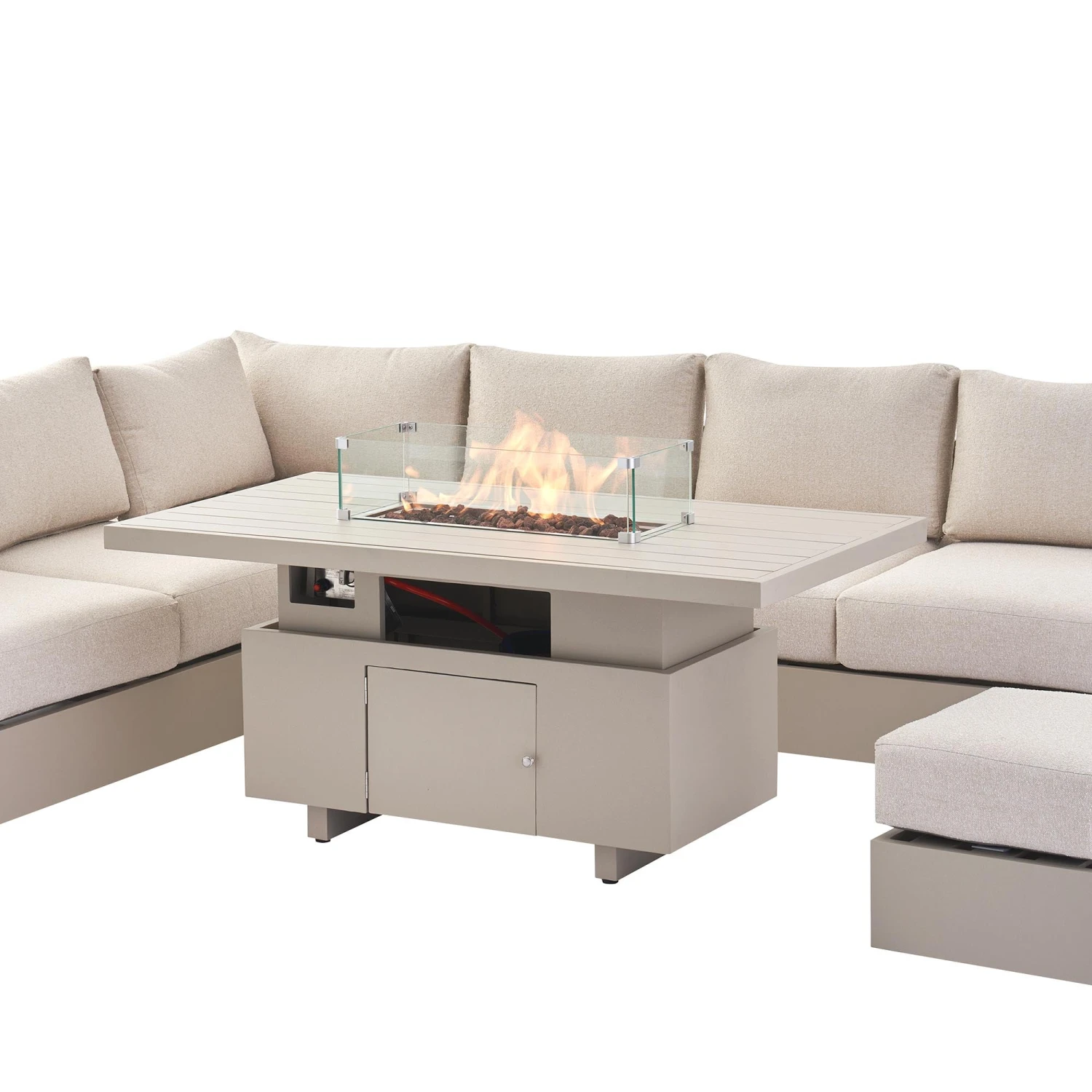 Jardin Aluminium Large Corner Casual Dining Set With Rising Firepit Table, Pumice - Image 11