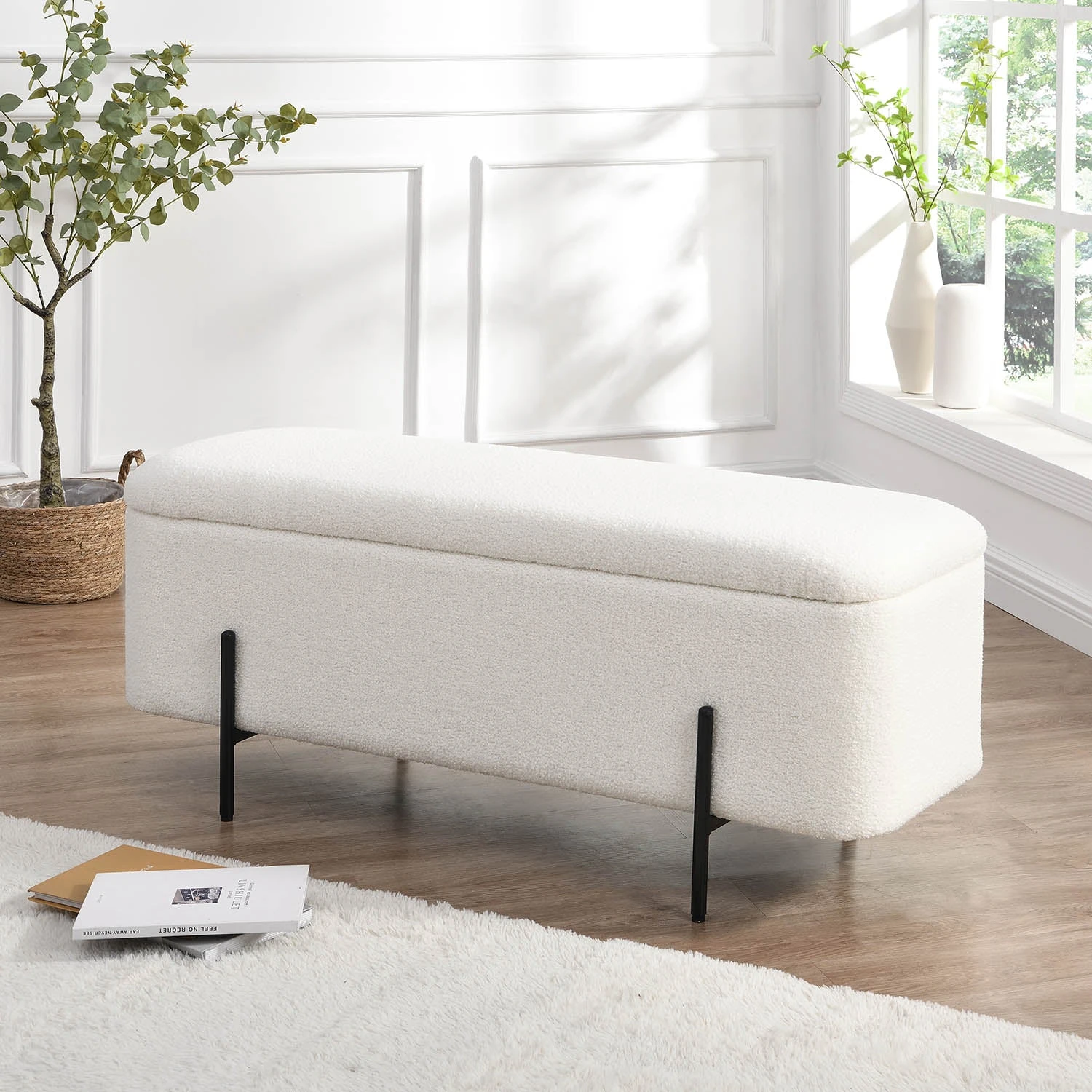 Jed Ecru Boucle 120cm Large Storage Ottoman Bench - Image 2