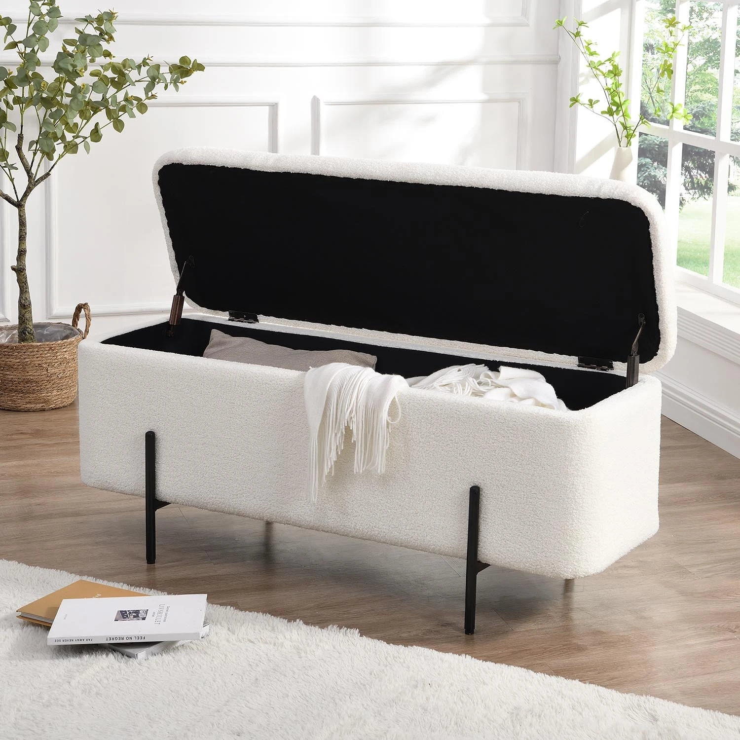Jed Ecru Boucle 120cm Large Storage Ottoman Bench - Image 3