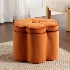 Pollie Orange Velvet Storage Stool