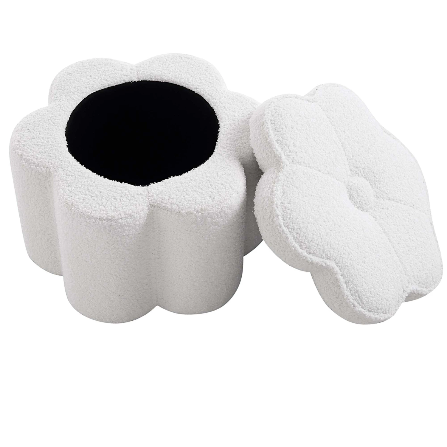 Pollie White Teddy Boucle Storage Stool - Image 6