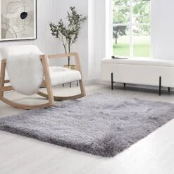 Silver Tufted Shaggy Rug 200 X 290 Cm