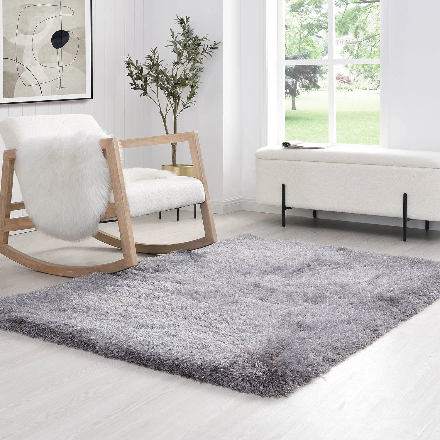 Silver Tufted Shaggy Rug 200 X 290 Cm