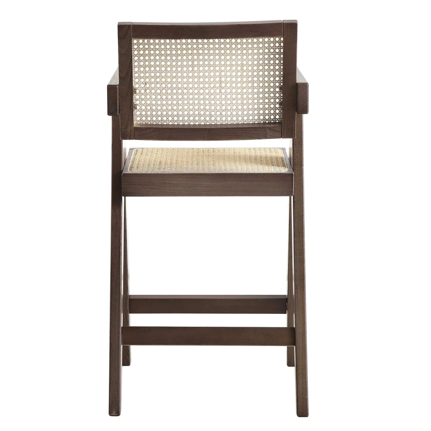 Jeanne Dark Walnut Cane Rattan Solid Beech Wood Counter Stool - Image 8