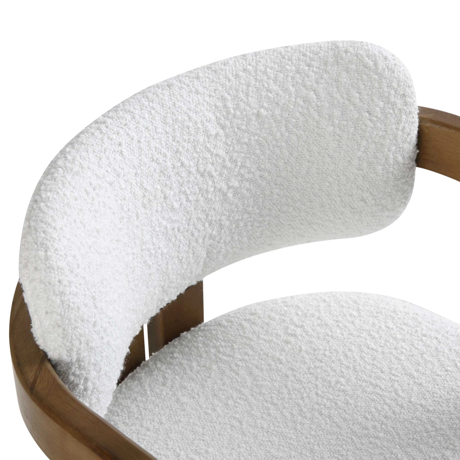 Stanford Curved Oak Frame Upholstered Chair, White Boucle Light Walnut Frame - Image 12