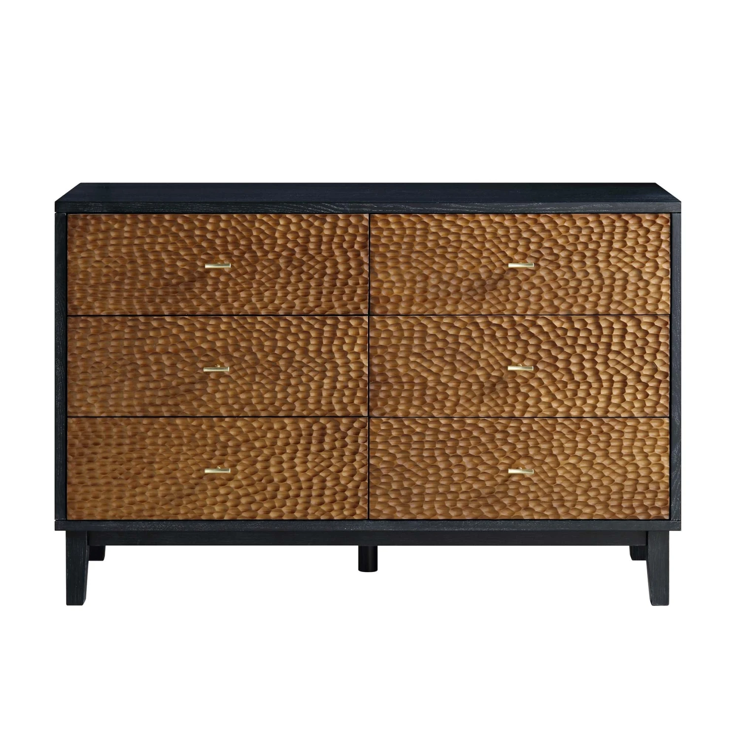 Bianca Chip Carved 6 Drawer Chest, Antique Bronze & Black - Image 3