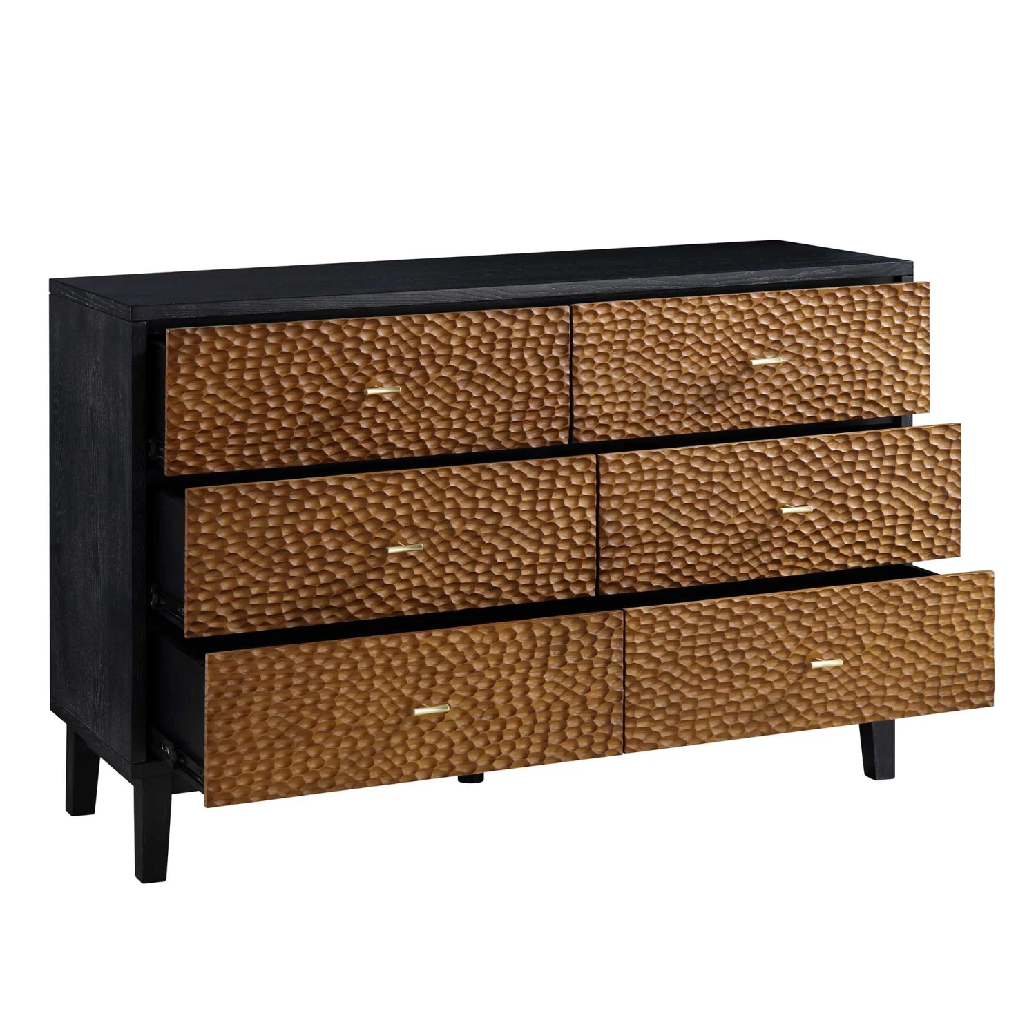 Bianca Chip Carved 6 Drawer Chest, Antique Bronze & Black - Image 6