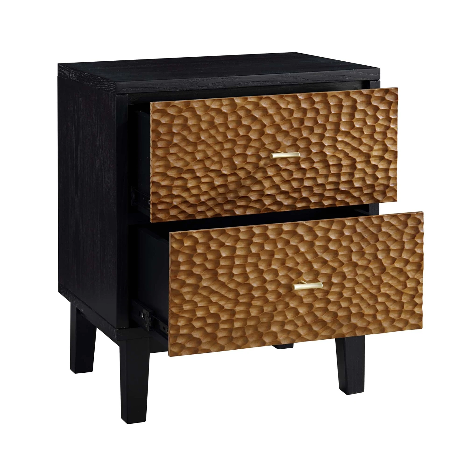 Bianca Chip Carved Bedside Table, Antique Bronze & Black - Image 7