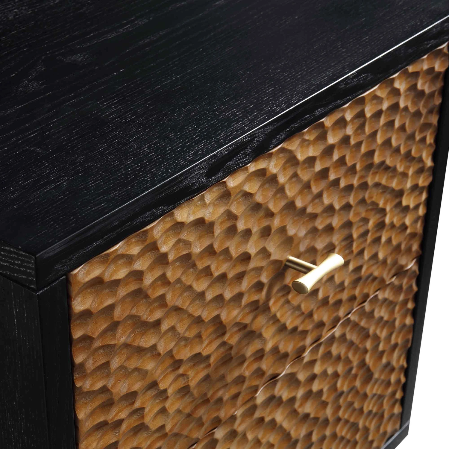 Bianca Chip Carved Bedside Table, Antique Bronze & Black - Image 10