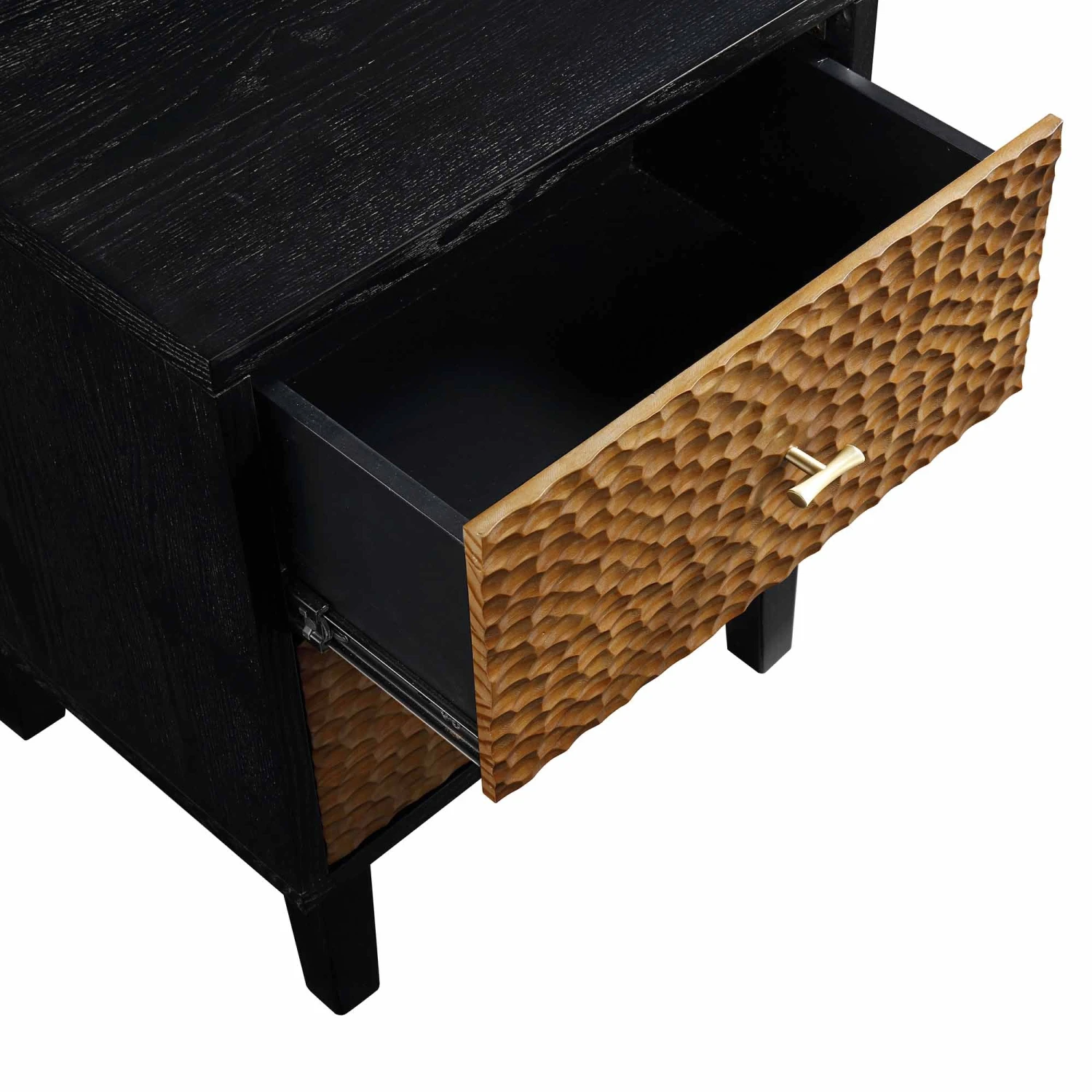 Bianca Chip Carved Bedside Table, Antique Bronze & Black - Image 11
