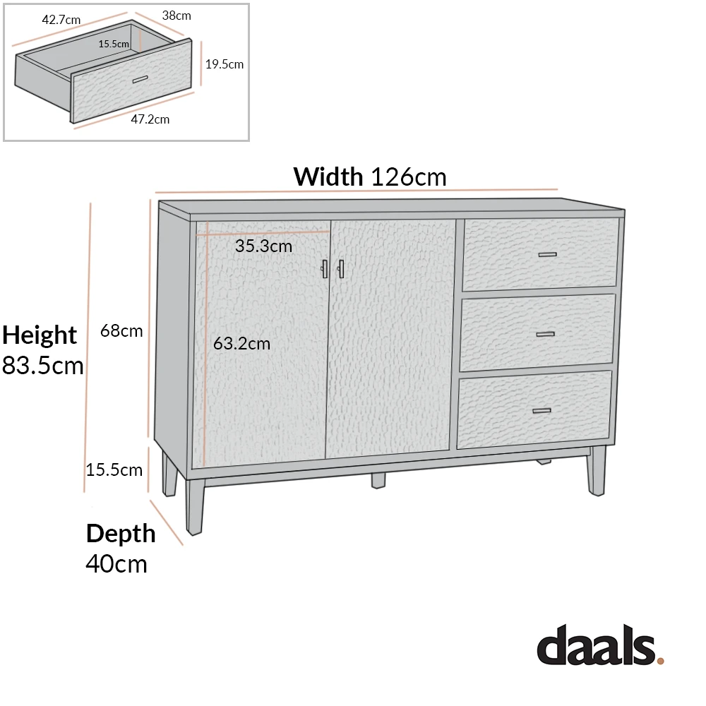 Bianca Chip Carved 2-Door 3-Drawer Sideboard, Antique Bronze & Black - Image 5