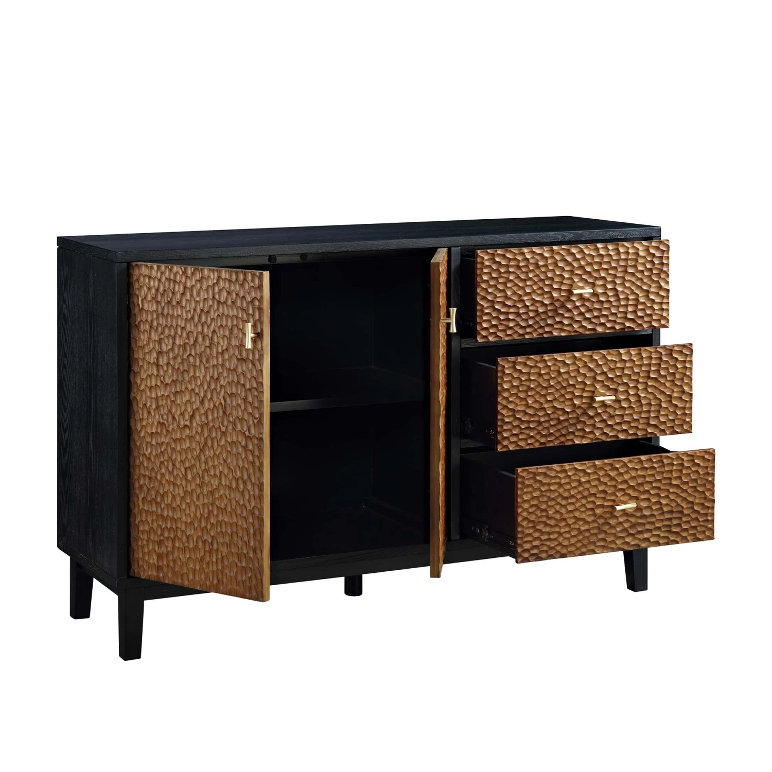 Bianca Chip Carved 2-Door 3-Drawer Sideboard, Antique Bronze & Black - Image 7
